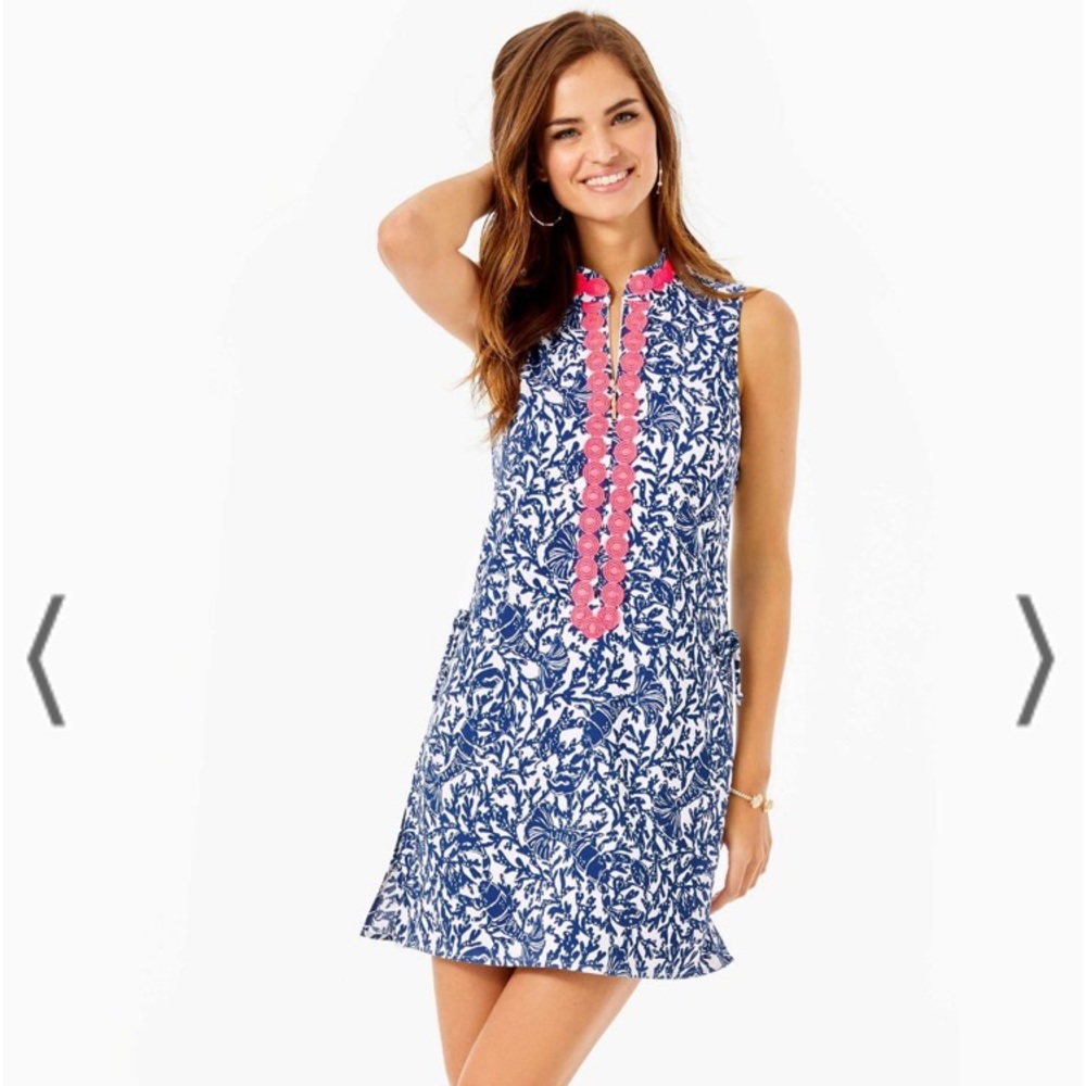 Lilly Pulitzer Jonna High Collar Shift Romper Blue White Pink Size 6